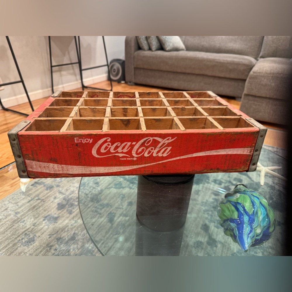Vintage Enjoy Coca Cola Wood Devided 24 Bottle Crate Red Coke Wooden Carrier